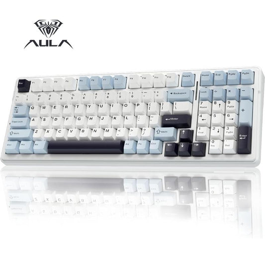 AULA F99 Wireless Mechanical Keyboard, Hot Swappable Custom Keyboard,Pre-Lubed Linear Switches,Gasket Structure,Rgb Backlit Gaming Keyboard (Blue&White)